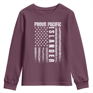 Proud Pacific Islander Youth Sweatshirt AAPI Heritage Month Polynesian Tribal American Flag TS11 Maroon Print Your Wear