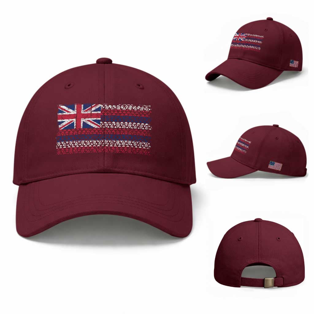 Hawaiian Tribal Flag State of Hawaii Baseball Cap TS11 Baseball Cap Universal Fit Maroon Print Your Wear