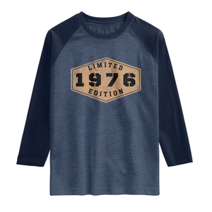 50th Birthday Raglan Shirt 1976 Limited Edition Gifts For Turning 50 TS11 Heather Denim Navy Print Your Wear