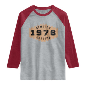 50th Birthday Raglan Shirt 1976 Limited Edition Gifts For Turning 50 TS11 Heather Gray Heather Red Print Your Wear