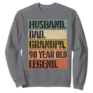 Husband Dad Grandpa 90 Year Old Legend Sweatshirt Funny 90th Birthday Fathers Day TS11 Charcoal Print Your Wear