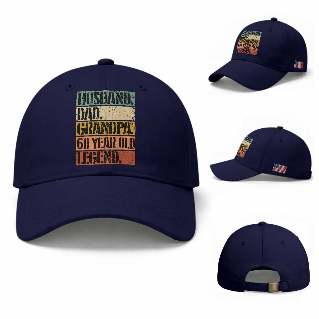 Husband Dad Grandpa 60 Year Old Legend Baseball Cap Funny 60th Birthday Fathers Day TS11 Baseball Cap Universal Fit Dark Blue Print Your Wear