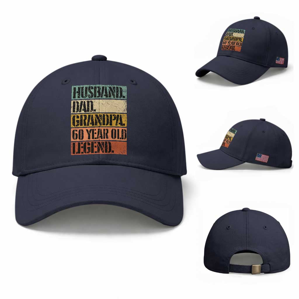 Husband Dad Grandpa 60 Year Old Legend Baseball Cap Funny 60th Birthday Fathers Day TS11 Baseball Cap Universal Fit Navy Print Your Wear