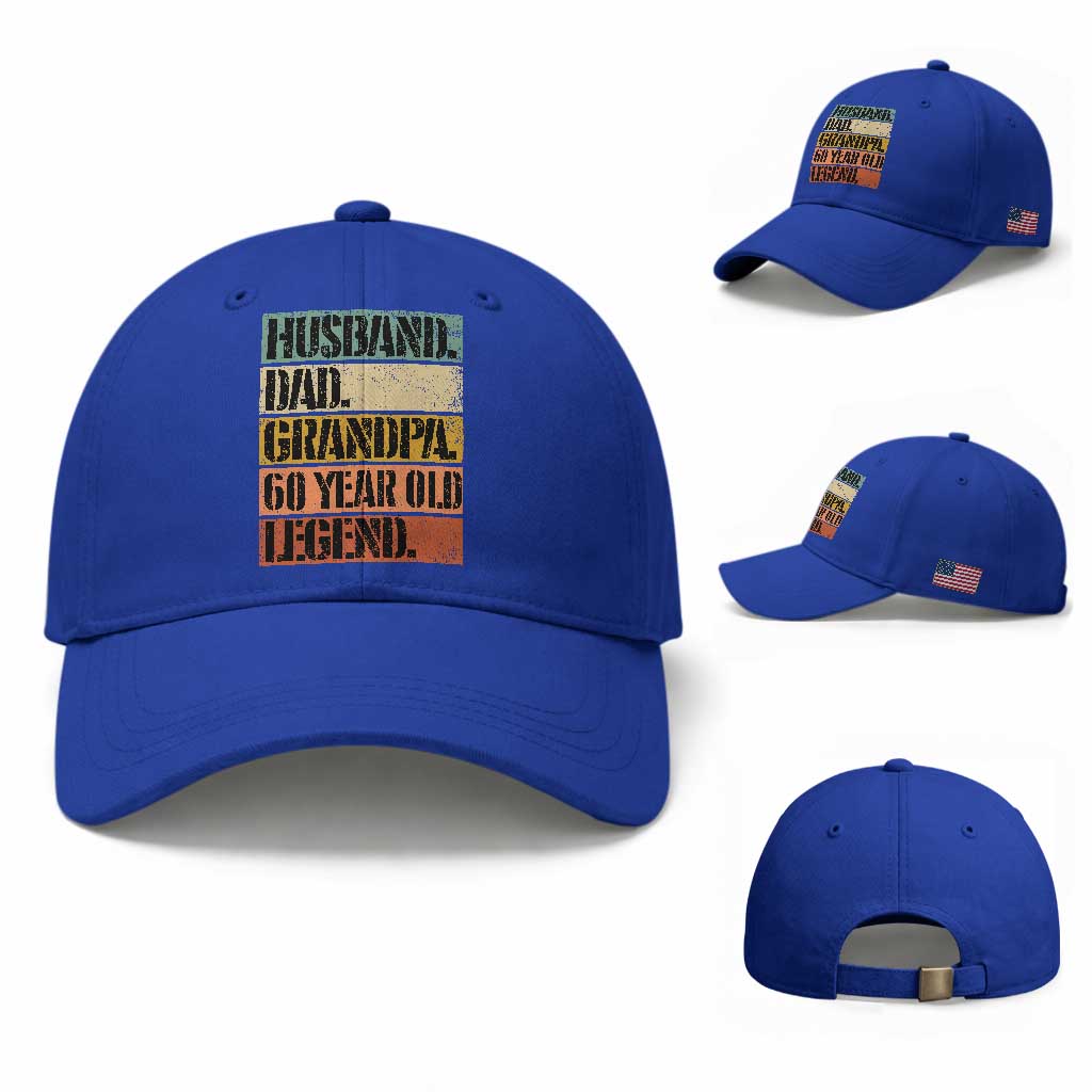 Husband Dad Grandpa 60 Year Old Legend Baseball Cap Funny 60th Birthday Fathers Day TS11 Baseball Cap Universal Fit Royal Blue Print Your Wear