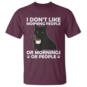 Sarcastic Cat T Shirt I Don't Like Morning People Mean Face With Coffee Cup TS11 Maroon Print Your Wear