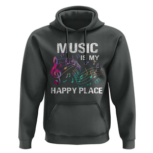 Music Is My Happy Place Hoodie Music Sheet Note Novelty Inspiring TS11 Dark Heather Print Your Wear