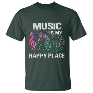 Music Is My Happy Place T Shirt Music Sheet Note Novelty Inspiring TS11 Dark Forest Green Print Your Wear