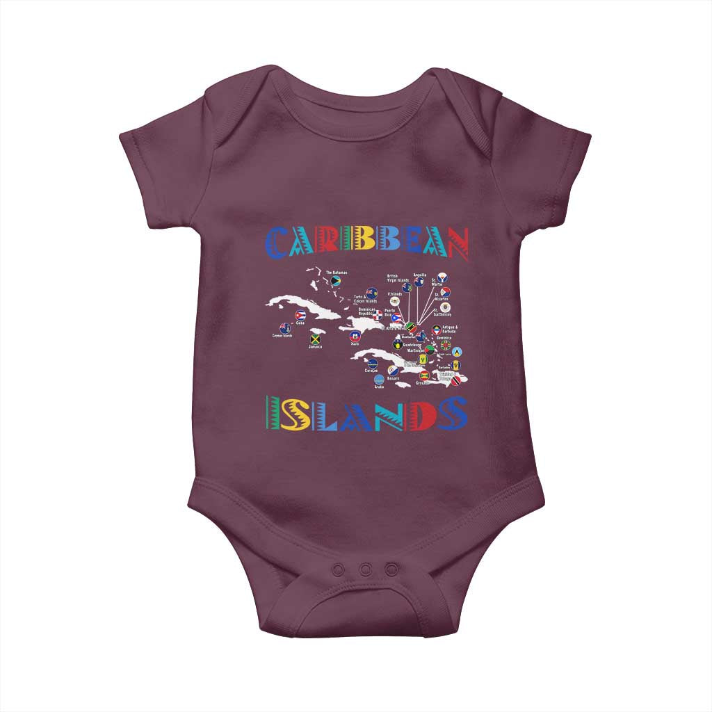 Caribbean Islands Baby Onesie Caribbean Sea Tour Map Flag TS11 Maroon Print Your Wear