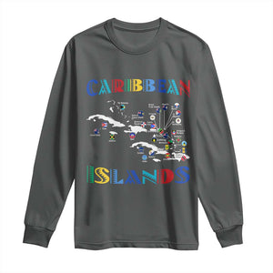 Caribbean Islands Long Sleeve Shirt Caribbean Sea Tour Map Flag TS11 Dark Heather Print Your Wear