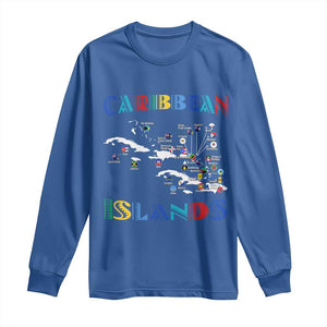 Caribbean Islands Long Sleeve Shirt Caribbean Sea Tour Map Flag TS11 Royal Blue Print Your Wear