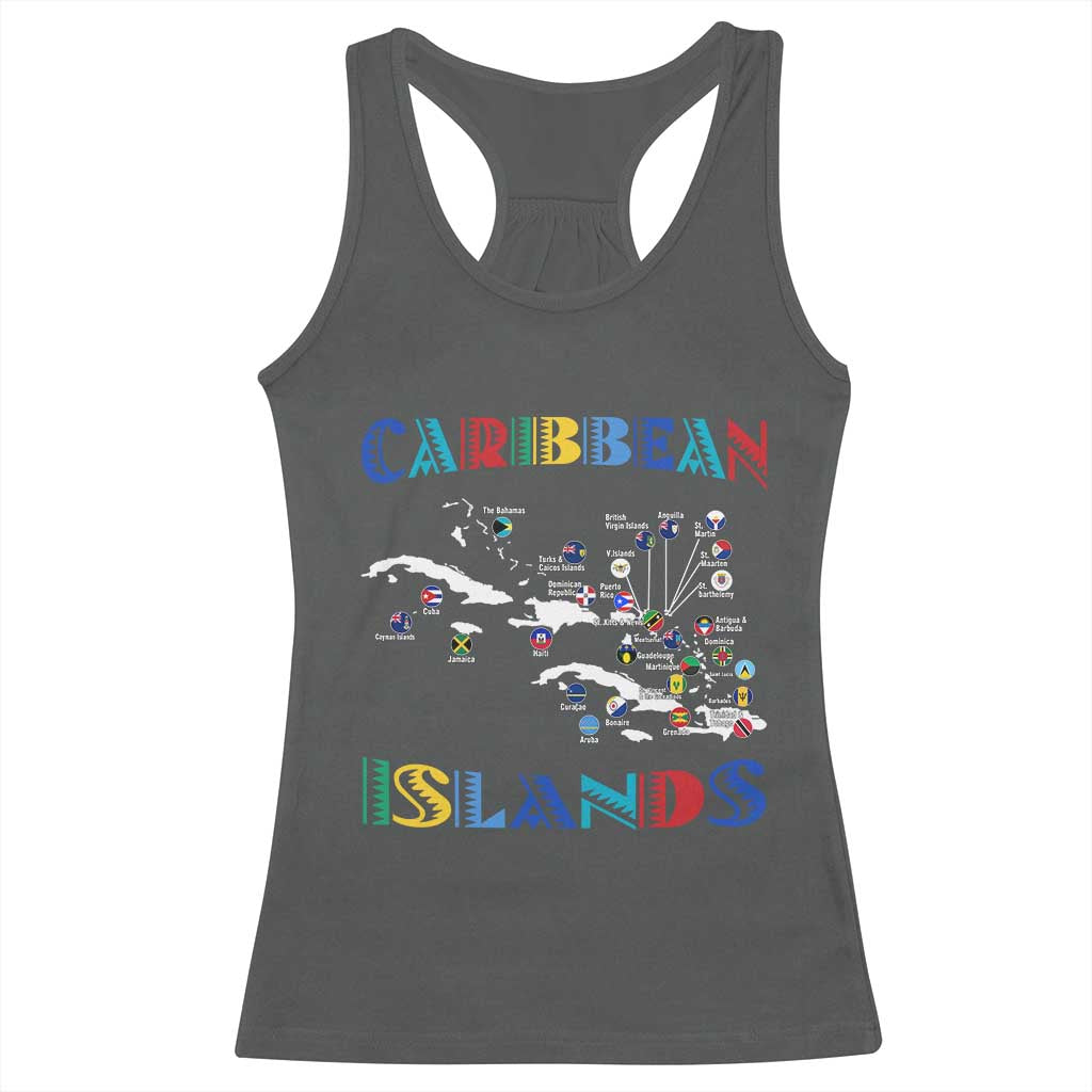 Caribbean Islands Racerback Tank Top Caribbean Sea Tour Map Flag TS11 Dark Heather Print Your Wear