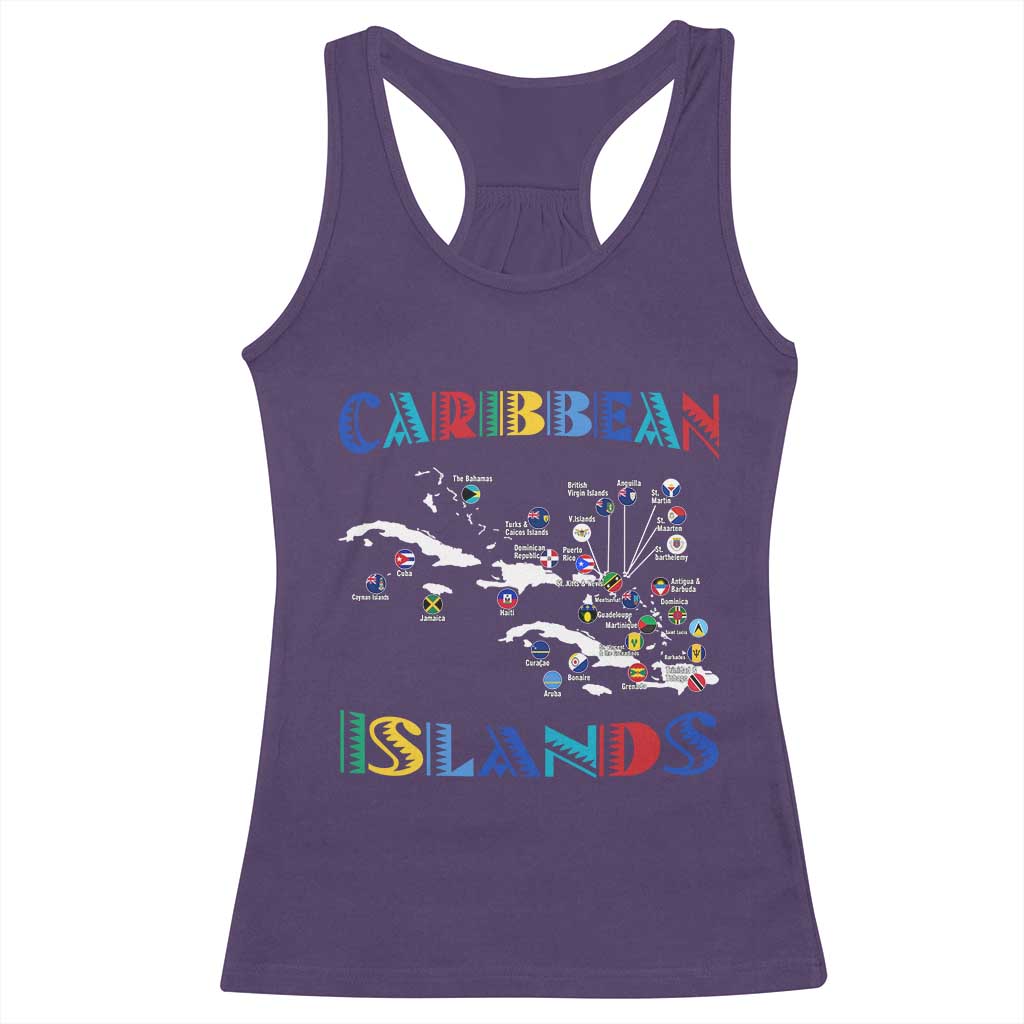 Caribbean Islands Racerback Tank Top Caribbean Sea Tour Map Flag TS11 Purple Print Your Wear