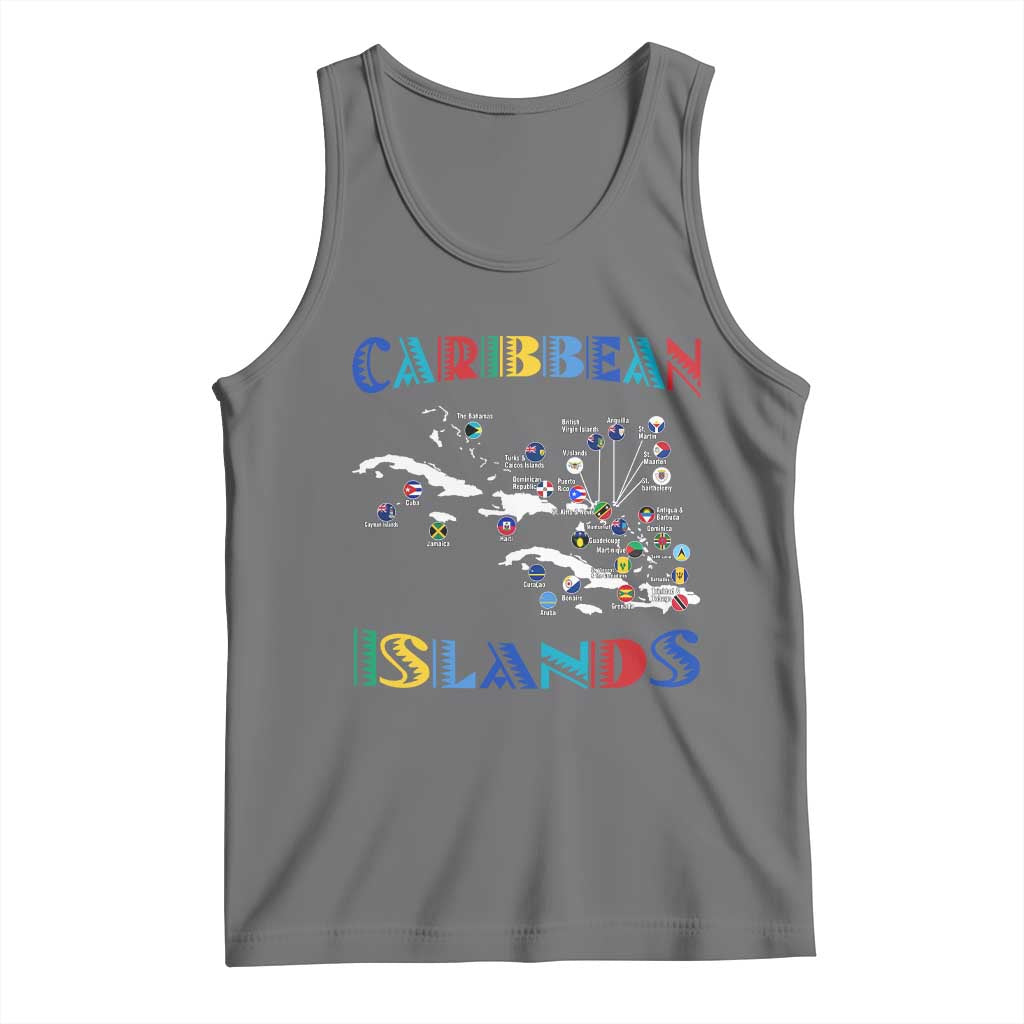 Caribbean Islands Tank Top Caribbean Sea Tour Map Flag TS11 Black Heather Print Your Wear