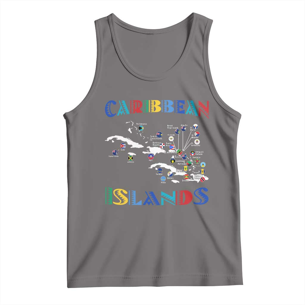 Caribbean Islands Tank Top Caribbean Sea Tour Map Flag TS11 Deep Heather Print Your Wear