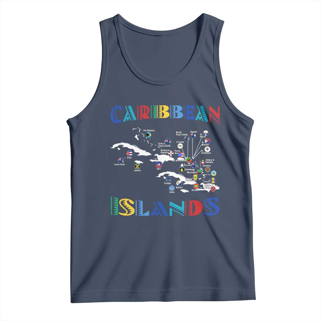 Caribbean Islands Tank Top Caribbean Sea Tour Map Flag TS11 Navy Print Your Wear