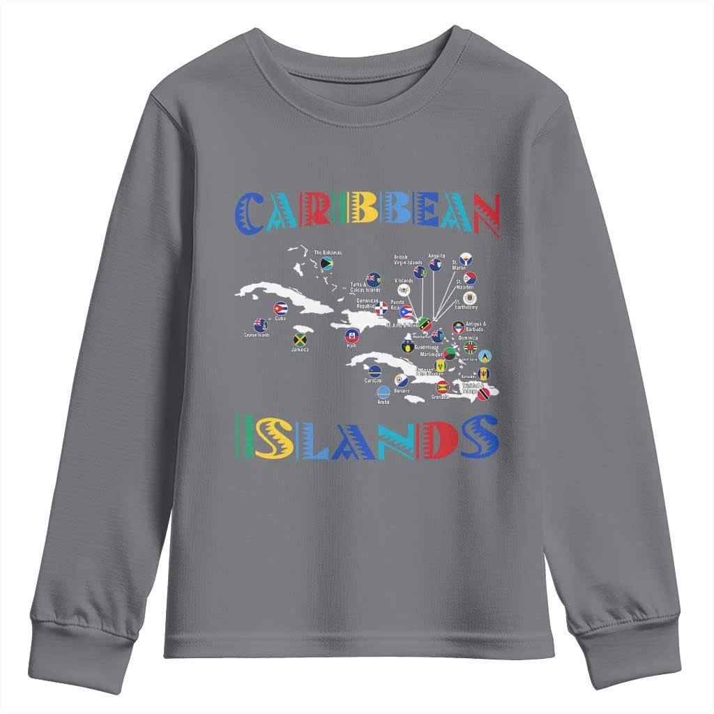 Caribbean Islands Youth Sweatshirt Caribbean Sea Tour Map Flag TS11 Charcoal Print Your Wear