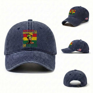 Juneteenth Is My Independence Day 160 Years Of Freedom Washed Cotton Baseball Cap TS11 Washed Cap Universal Fit Navy Print Your Wear