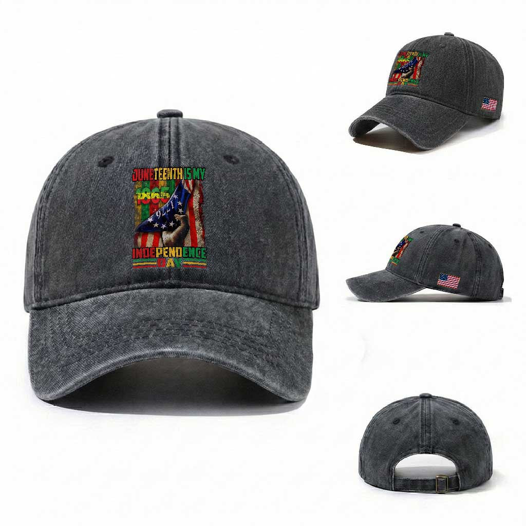 Juneteenth Is My Independence Day Washed Cotton Baseball Cap Black Pride American Flag TS11 Washed Cap Universal Fit Dark Gray Print Your Wear