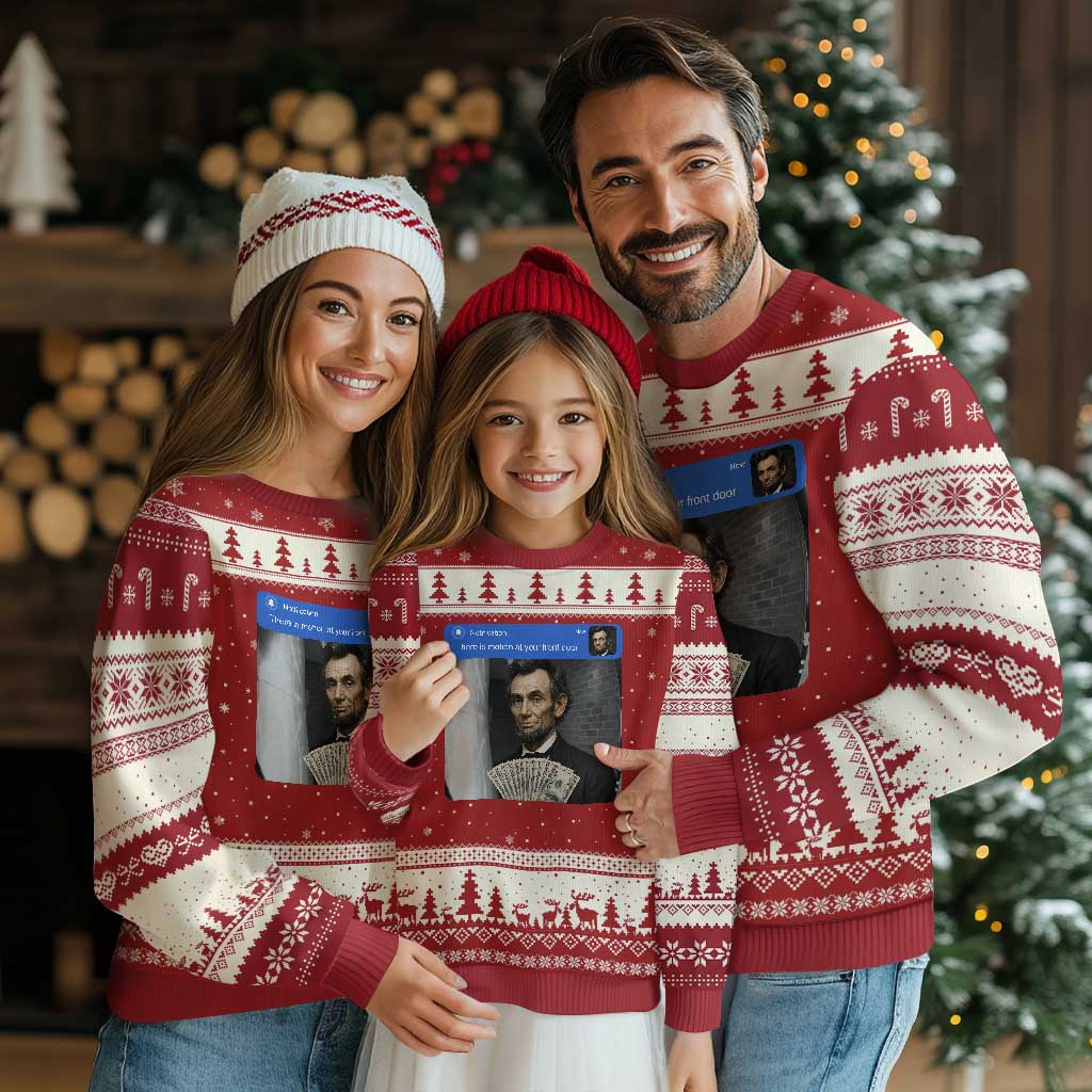 There is Motion At Your Front Door Abraham Lincoln Meme Ugly Christmas Sweater TS11 Red Beige Print Your Wear