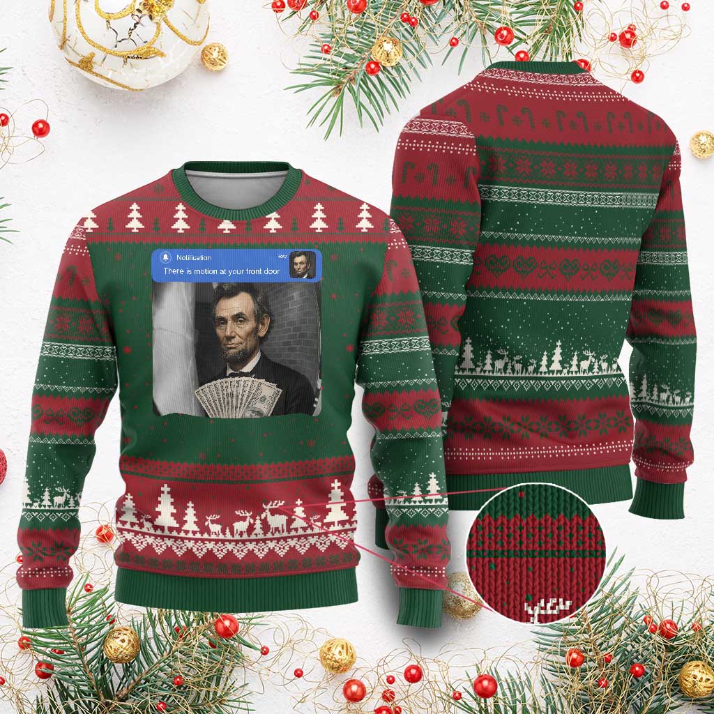 There is Motion At Your Front Door Abraham Lincoln Meme Ugly Christmas Sweater TS11 Red Green Print Your Wear