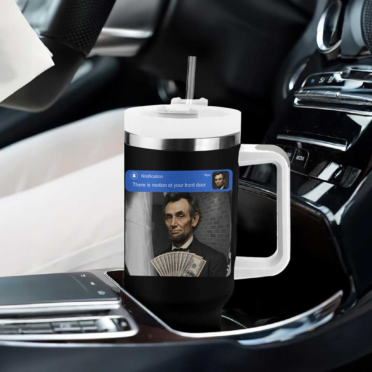 There is Motion At Your Front Door Abraham Lincoln Meme Tumbler With Handle TS11 Print Your Wear