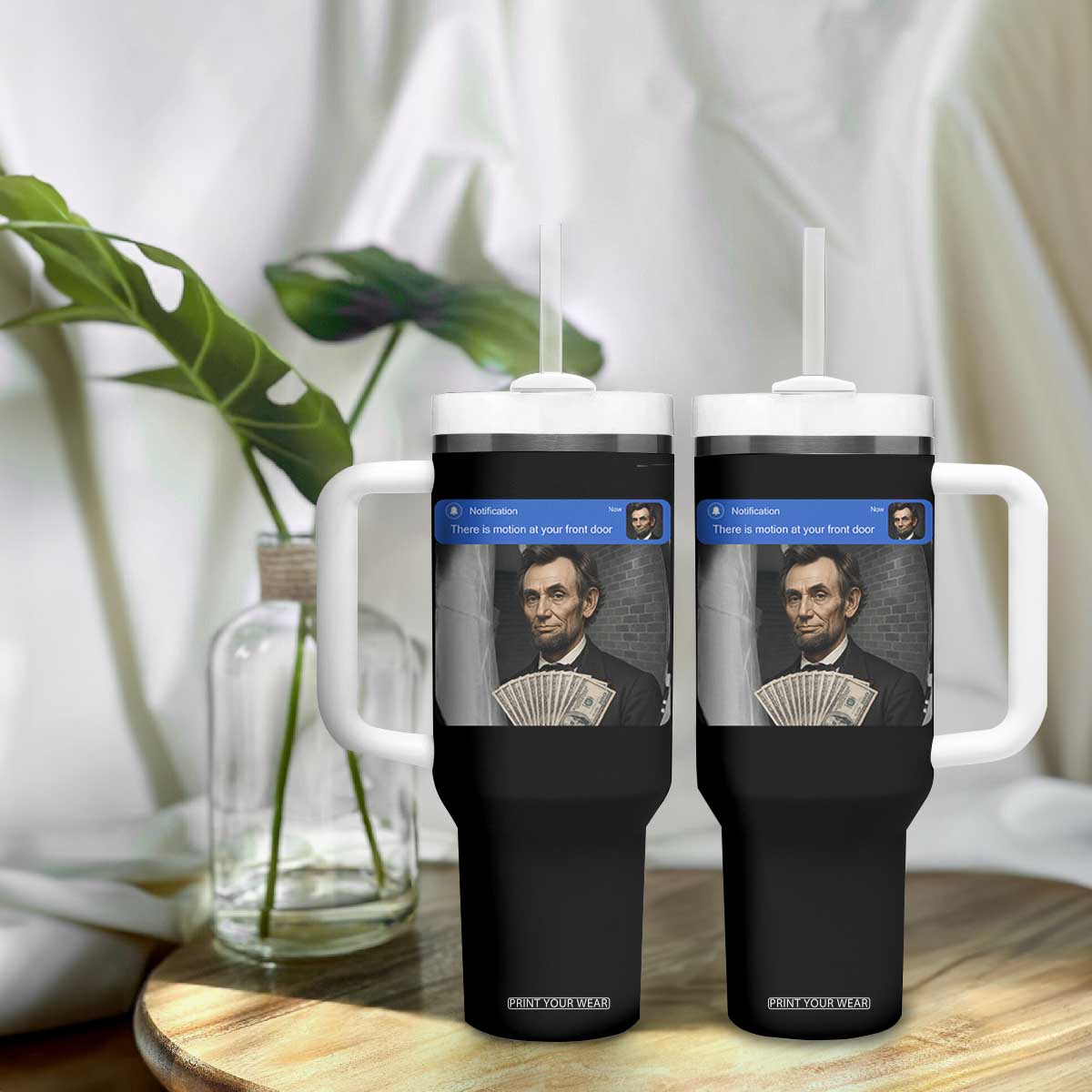 There is Motion At Your Front Door Abraham Lincoln Meme Tumbler With Handle TS11 Print Your Wear