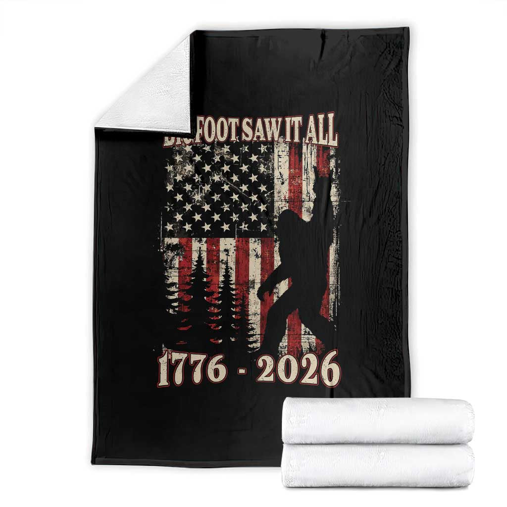 Bigfoot 250th Anniversary USA Throw Blanket Bigfoot Saw It All 1776 2026 4th of July TS11 Black Print Your Wear