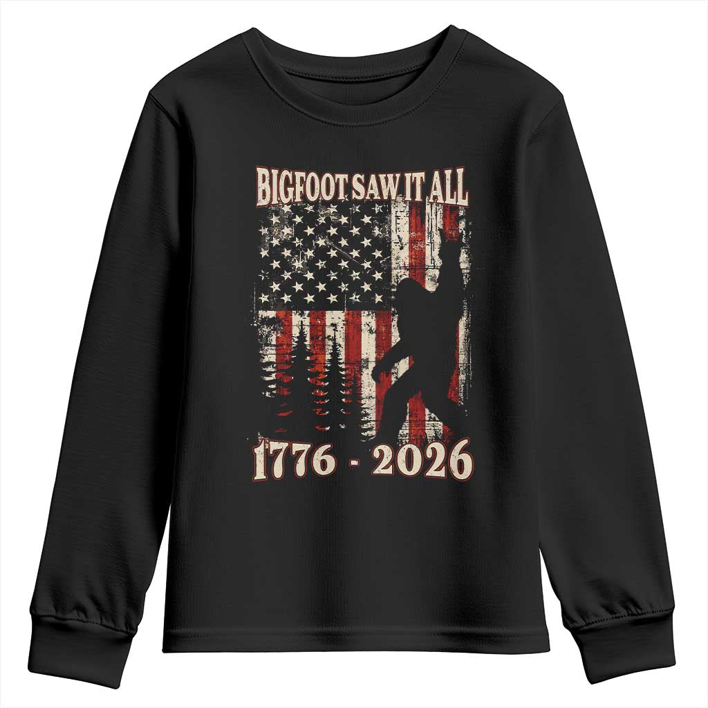 Bigfoot 250th Anniversary USA Youth Sweatshirt Bigfoot Saw It All 1776 2026 4th of July TS11 Black Print Your Wear