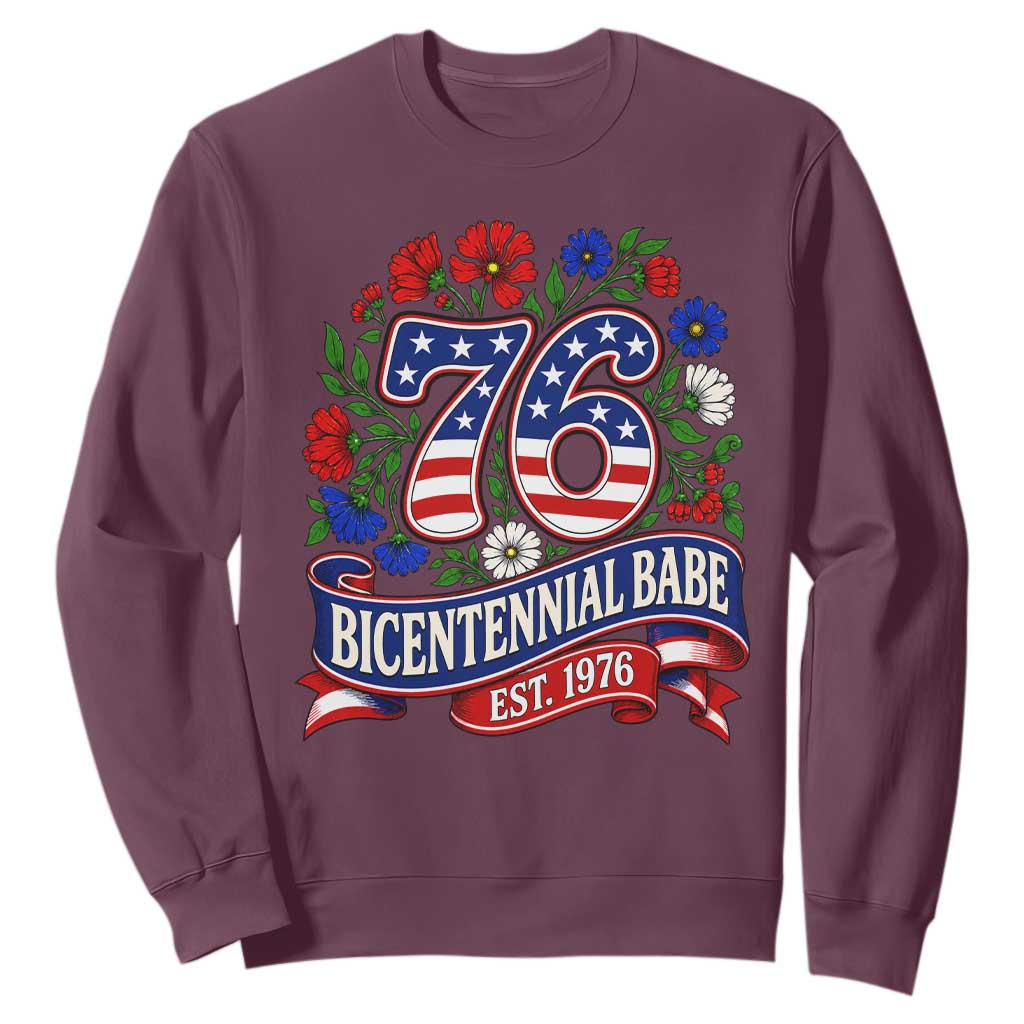 Bicentennial Babe 50th Birthday Sweatshirt Vintage 1976 Retro USA Floral TS11 Maroon Print Your Wear