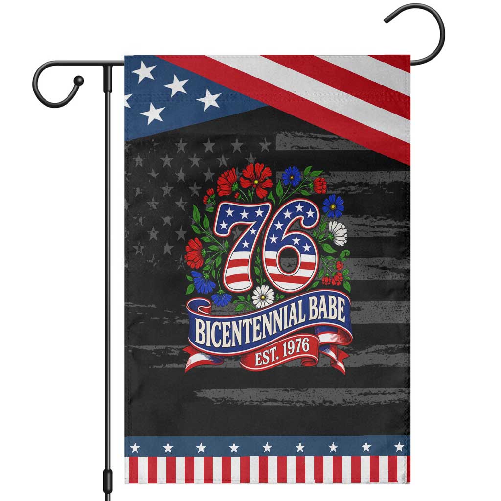 Bicentennial Babe 50th Birthday Patriotic Garden Flag Vintage 1976 Retro USA Floral TS11 Distressed Black Blue Print Your Wear