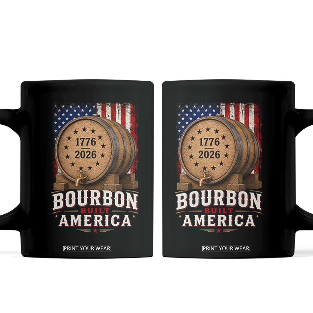 Bourbon Built America 250 Years Coffee Mug Patriotic Whiskey 250th Anniversary USA TS11 Black Print Your Wear