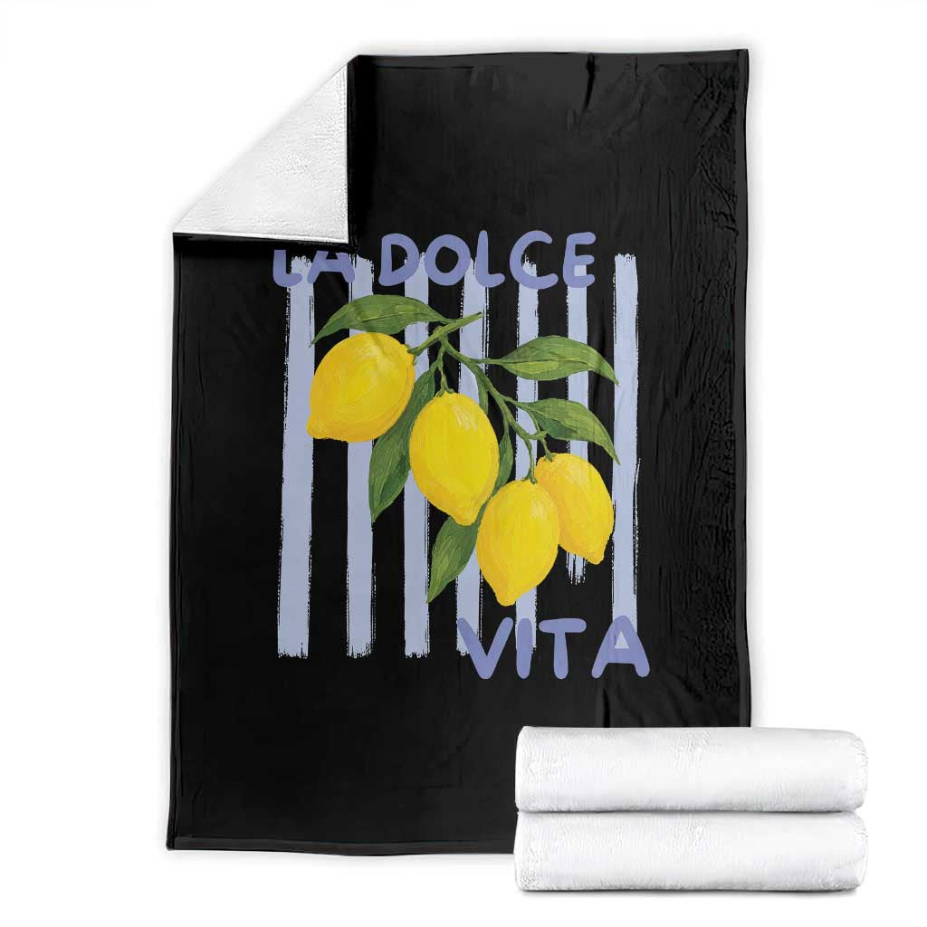 La Dolce Vita Lemon Italian Summer Throw Blanket Blue Striped TS11 White Print Your Wear