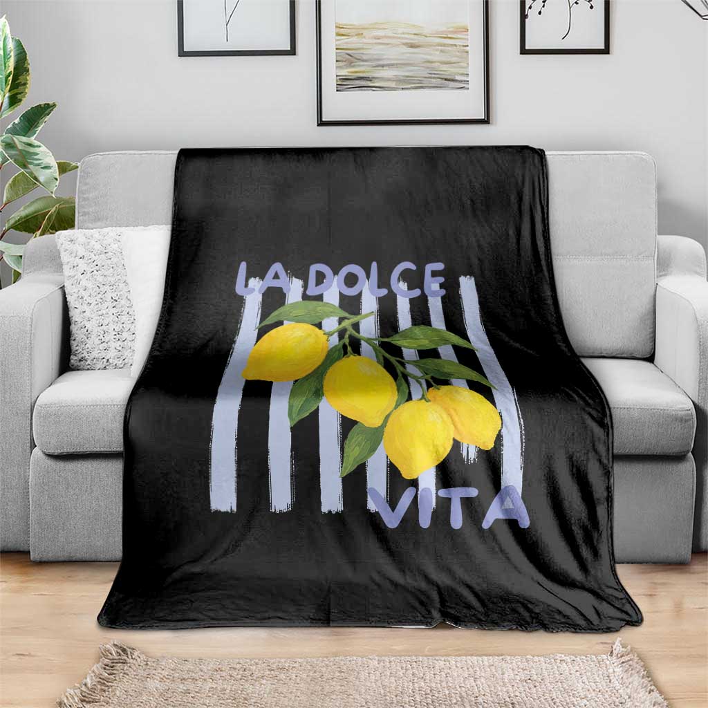 La Dolce Vita Lemon Italian Summer Throw Blanket Blue Striped TS11 Print Your Wear