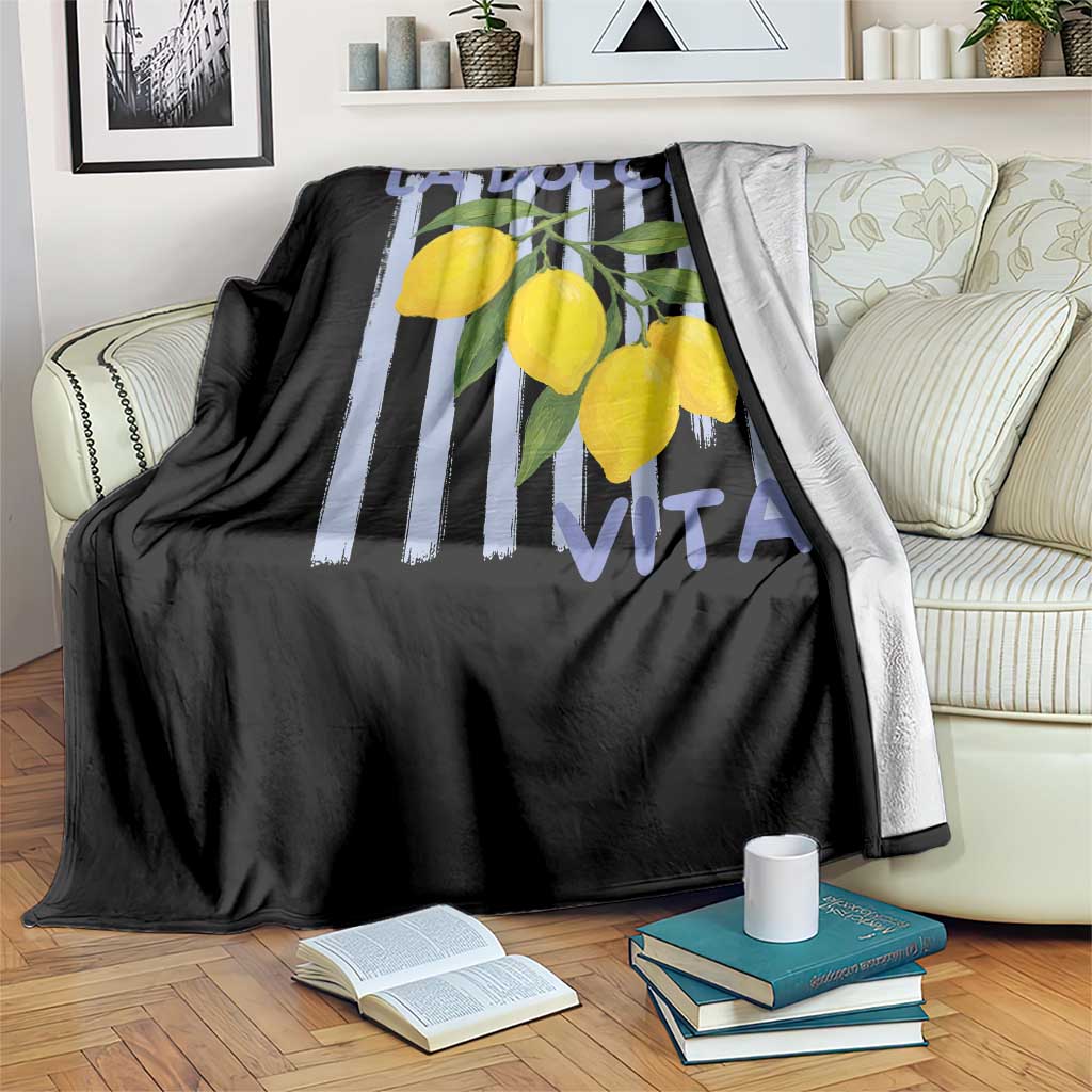La Dolce Vita Lemon Italian Summer Throw Blanket Blue Striped TS11 Print Your Wear