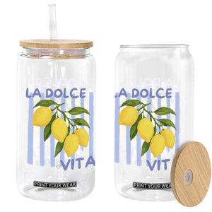 La Dolce Vita Lemon Italian Summer Glass Can Blue Striped TS11 Print Your Wear