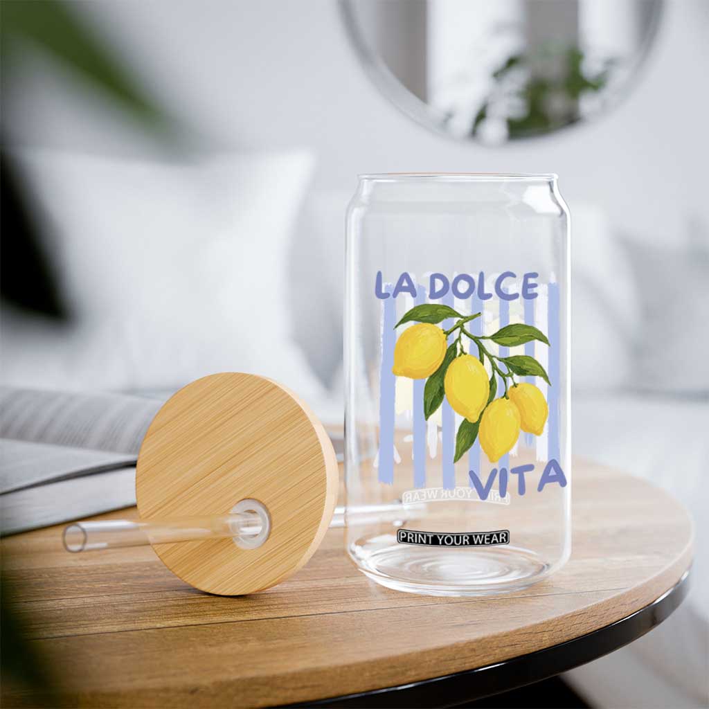 La Dolce Vita Lemon Italian Summer Glass Can Blue Striped TS11 Print Your Wear