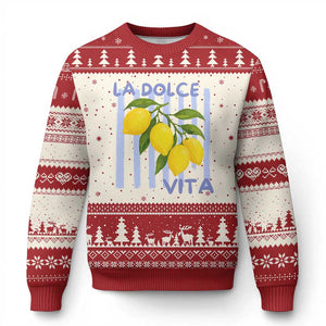 La Dolce Vita Lemon Italian Summer Ugly Christmas Sweater Blue Striped TS11 Beige Red Print Your Wear