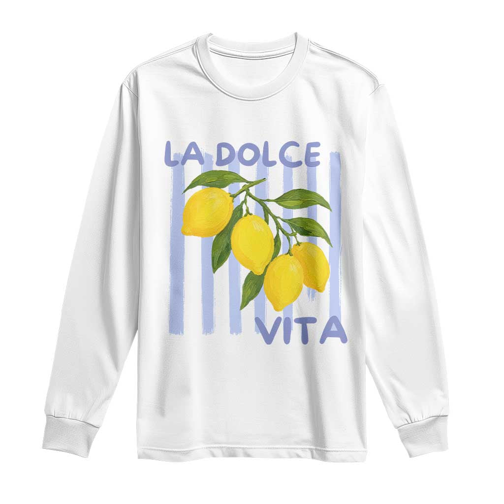 La Dolce Vita Lemon Italian Summer Long Sleeve Shirt Blue Striped TS11 White Print Your Wear