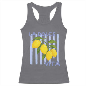 La Dolce Vita Lemon Italian Summer Racerback Tank Top Blue Striped TS11 Charcoal Print Your Wear