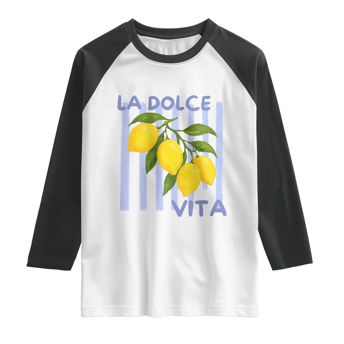La Dolce Vita Lemon Italian Summer Raglan Shirt Blue Striped TS11 White Black Print Your Wear