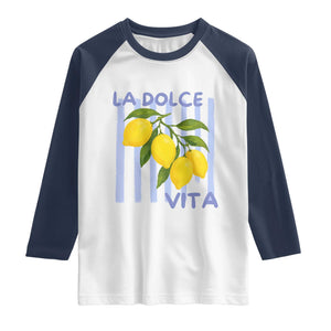 La Dolce Vita Lemon Italian Summer Raglan Shirt Blue Striped TS11 White Navy Print Your Wear