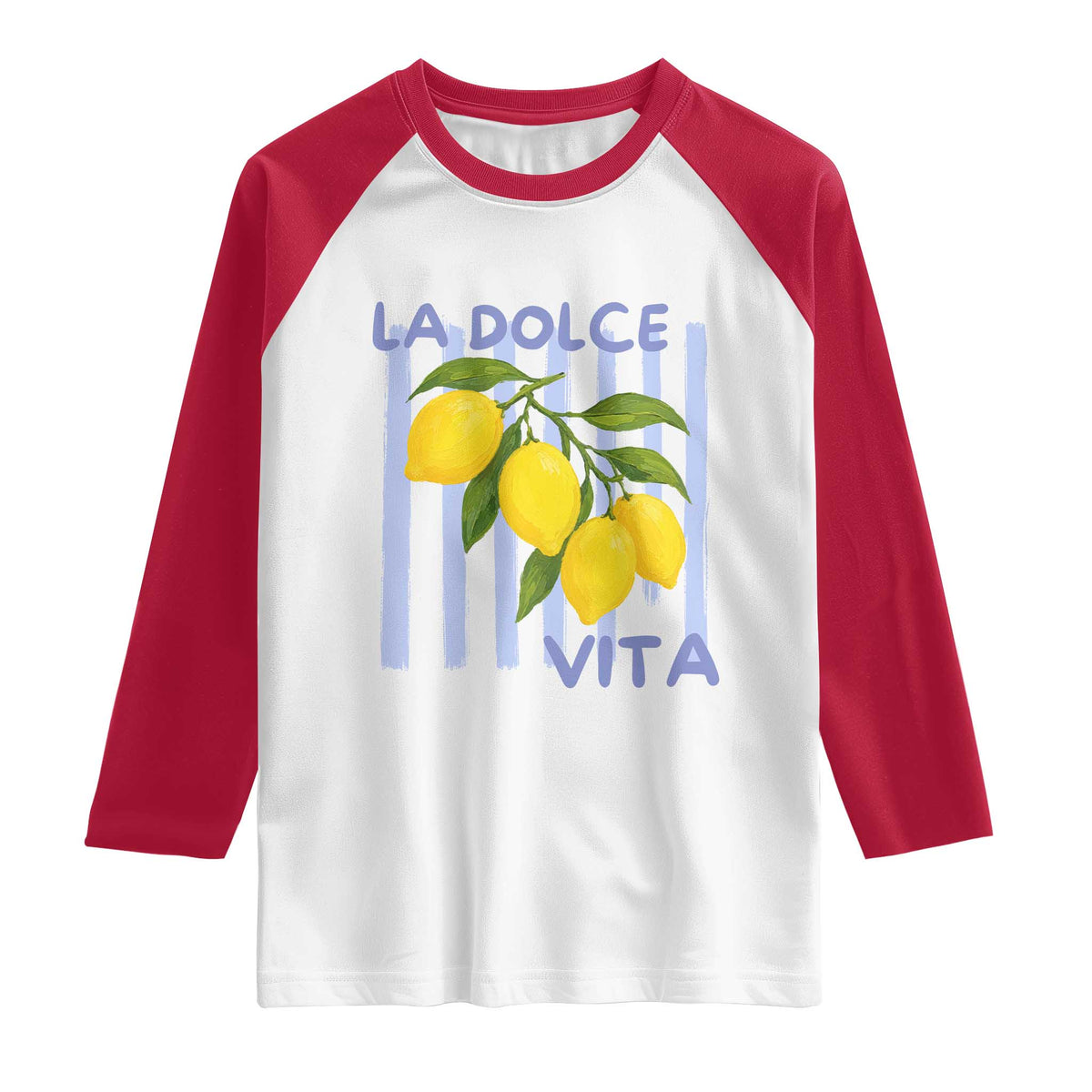 La Dolce Vita Lemon Italian Summer Raglan Shirt Blue Striped TS11 White Red Print Your Wear