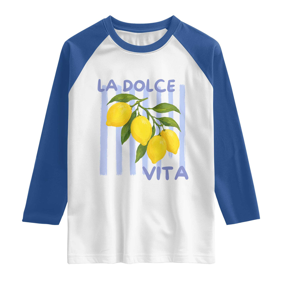 La Dolce Vita Lemon Italian Summer Raglan Shirt Blue Striped TS11 White Royal Print Your Wear