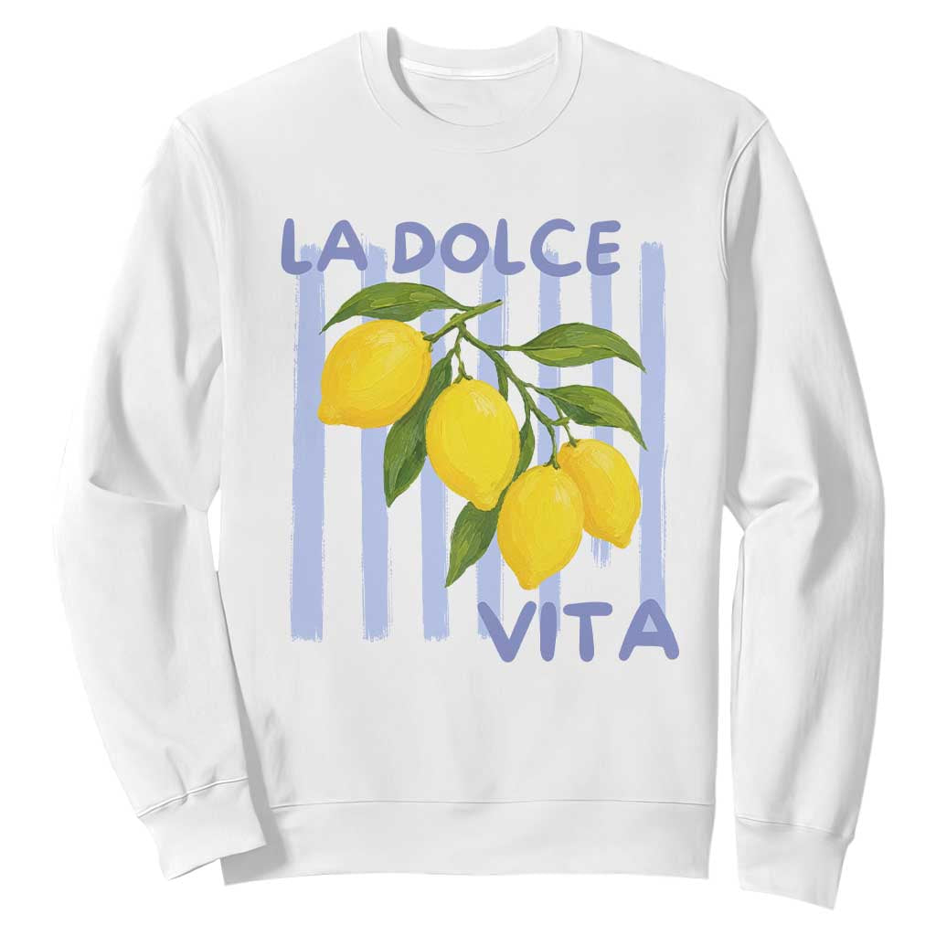La Dolce Vita Lemon Italian Summer Sweatshirt Blue Striped TS11 White Print Your Wear