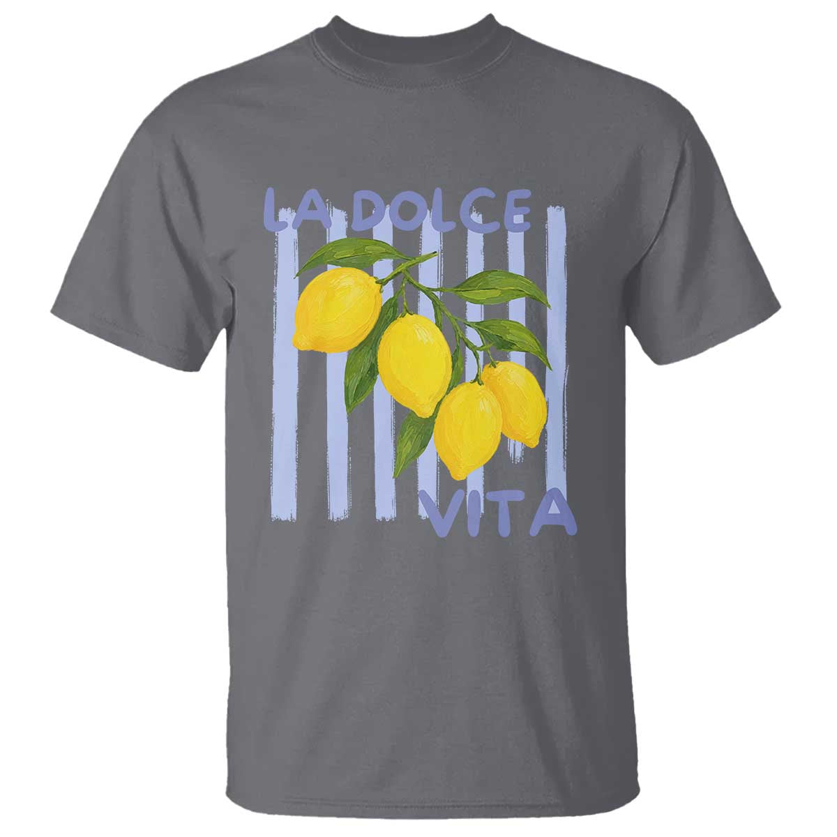 La Dolce Vita Lemon Italian Summer T Shirt Blue Striped TS11 Charcoal Print Your Wear