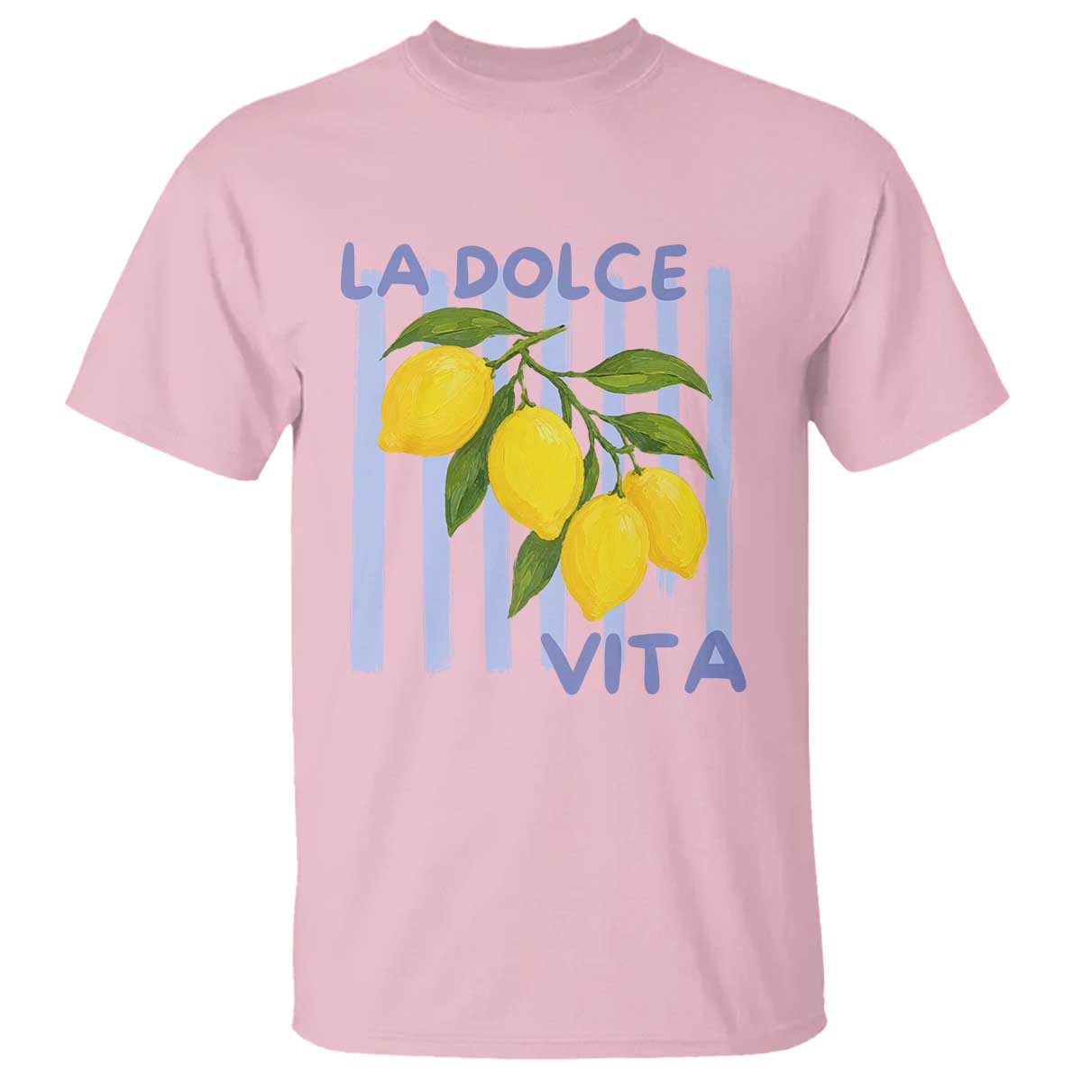 La Dolce Vita Lemon Italian Summer T Shirt Blue Striped TS11 Light Pink Print Your Wear