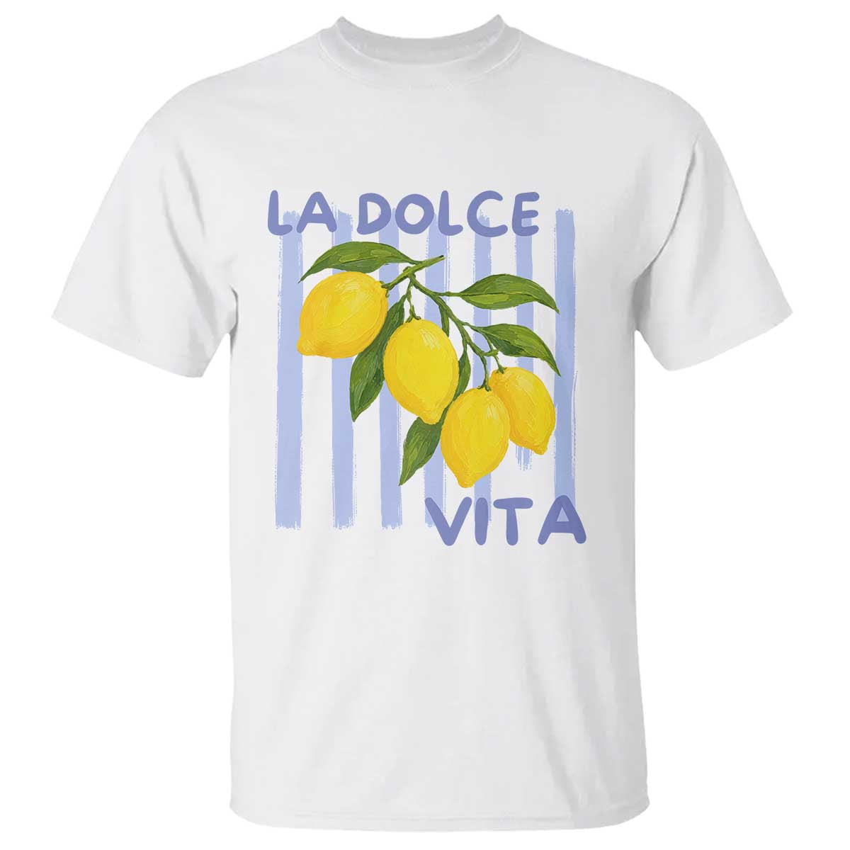 La Dolce Vita Lemon Italian Summer T Shirt Blue Striped TS11 White Print Your Wear