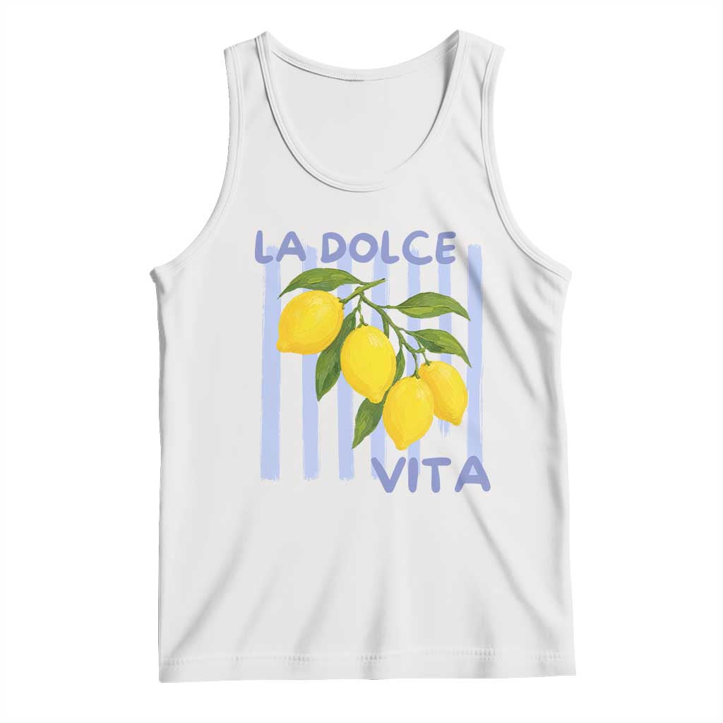 La Dolce Vita Lemon Italian Summer Tank Top Blue Striped TS11 White Print Your Wear