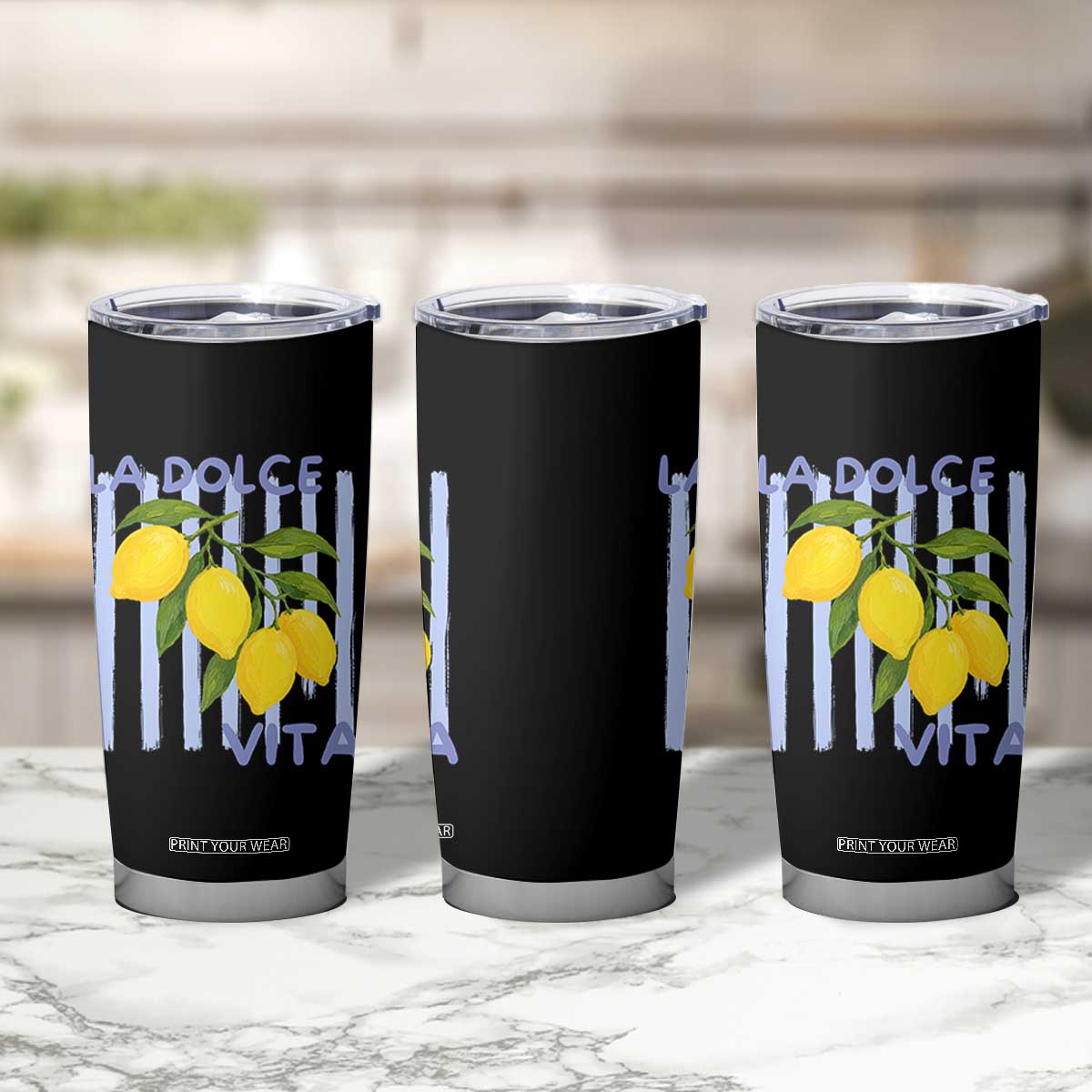 La Dolce Vita Lemon Italian Summer Tumbler Cup Blue Striped TS11 Print Your Wear