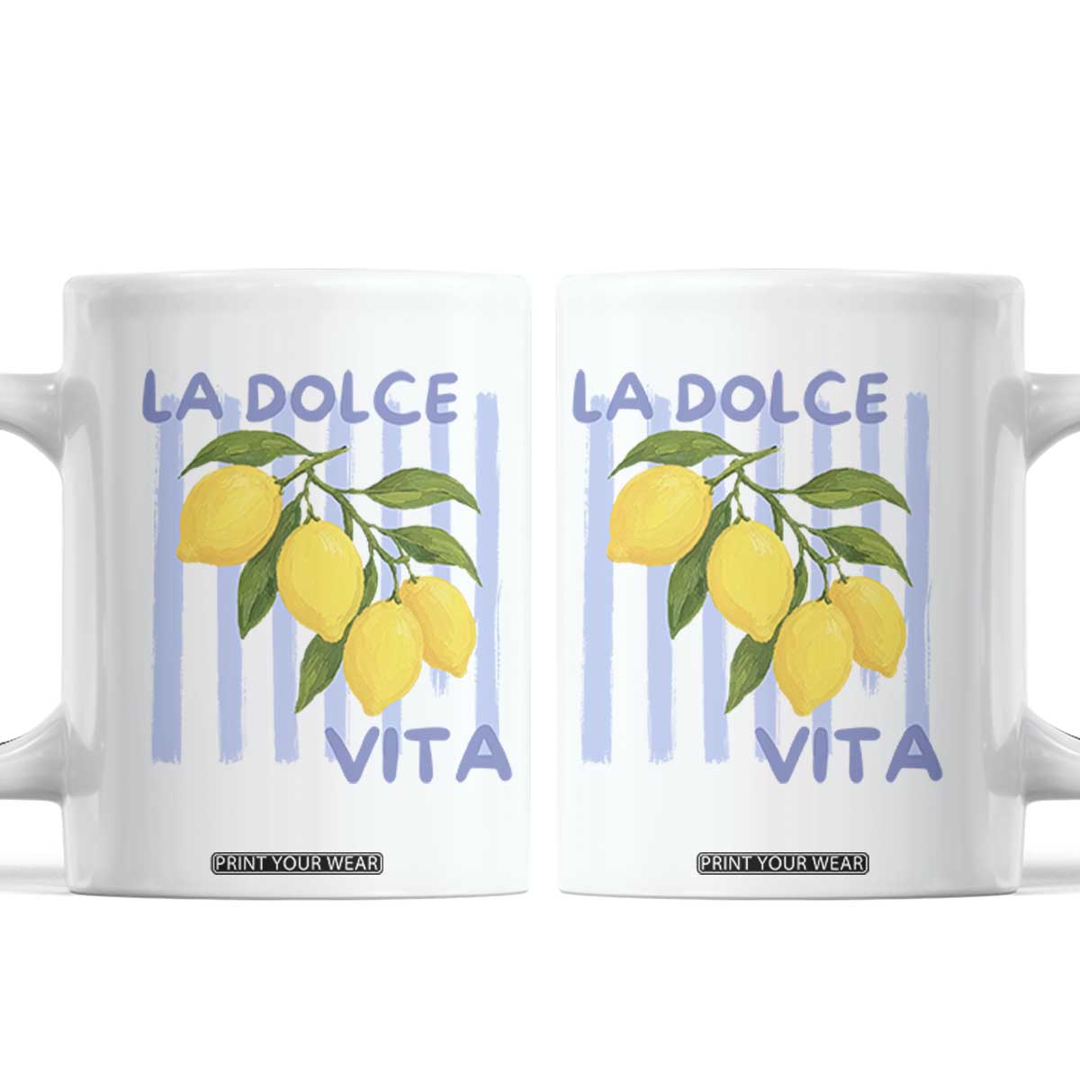 La Dolce Vita Lemon Italian Summer Coffee Mug Blue Striped TS11 White Print Your Wear